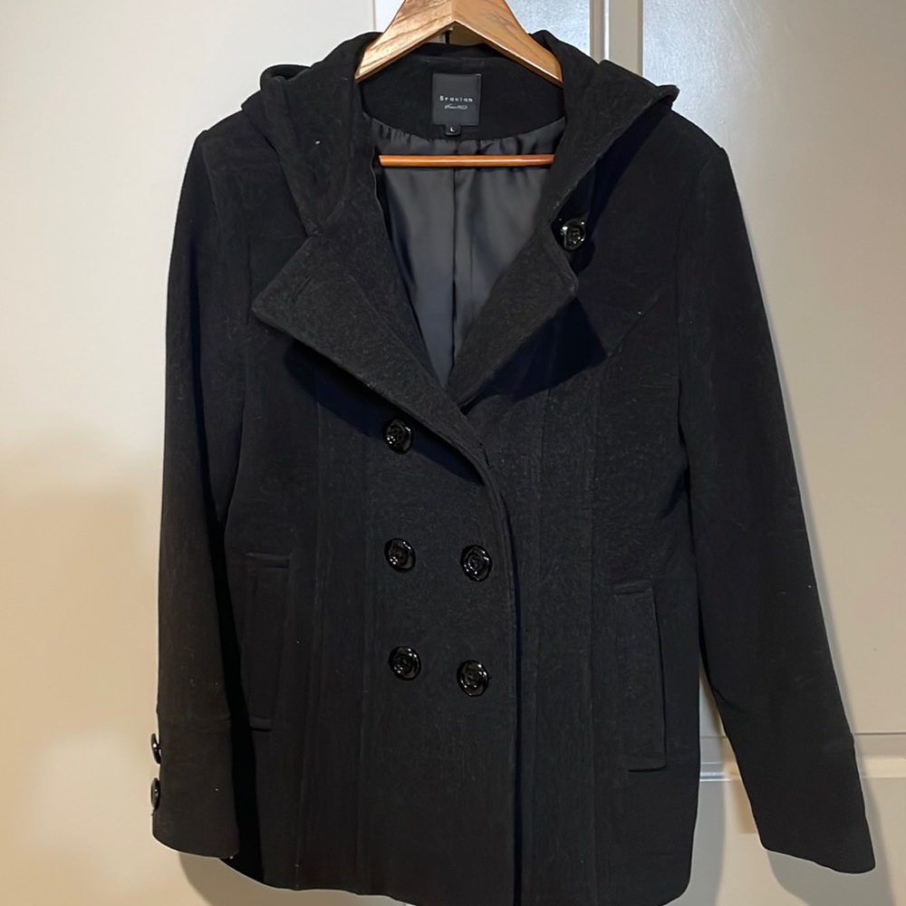 Women's Breatan Pea Coat Jacket. Size Large. Very comfy hoodie attached